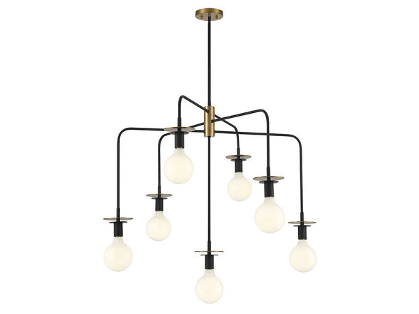 Godfrey 7-Light Chandelier in Matte Black with Warm Brass Accents