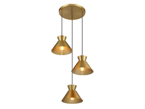 3-Light Multi-Point Chandelier in Natural Brass