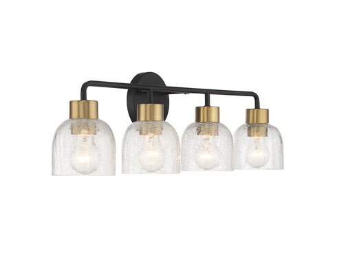 Flagler 4-Light Bathroom Vanity Light in Matte Black with Warm Brass Accents