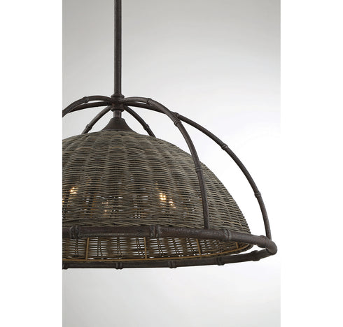Trentino 3-Light Pendant in Gunsmoke with Gray Rattan