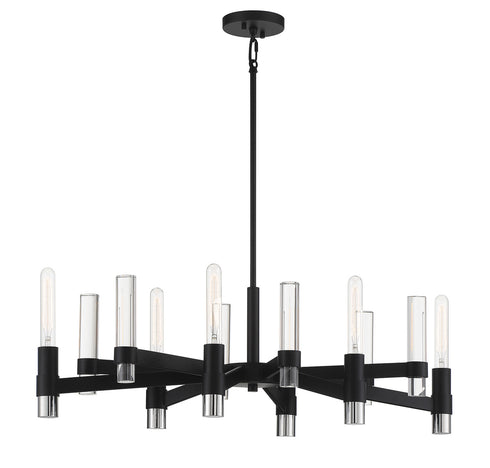 Windamere 6-Light Linear Chandelier in Textured Black with Polished Nickel Accents