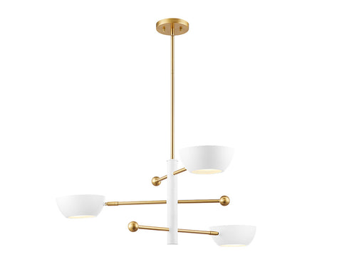 3-Light Chandelier in White and Natural Brass