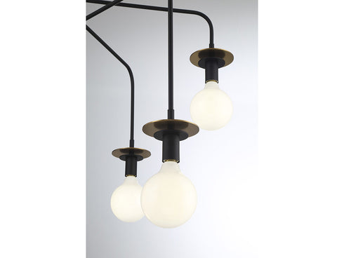 Godfrey 7-Light Chandelier in Matte Black with Warm Brass Accents