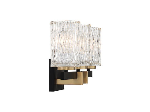 Keene 3-Light Bathroom Vanity Light in Matte Black with Warm Brass Accents