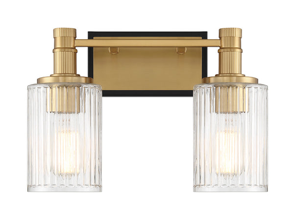 Concord 2-Light Bathroom Vanity Light in Matte Black with Warm Brass
