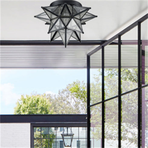 Vieste Seeded Glass Black Moravian Star Flush Mount Ceiling Light, 13-Inch