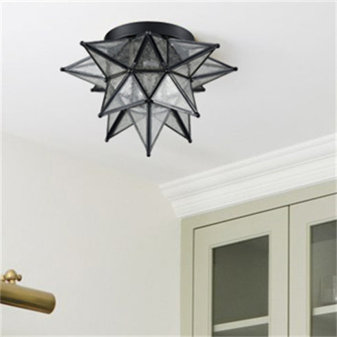 Vieste Seeded Glass Black Moravian Star Flush Mount Ceiling Light, 13-Inch