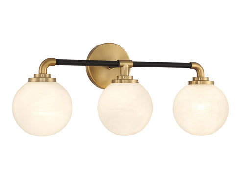 Dresden 3-Light Bathroom Vanity Light in Matte Black with Warm Brass Accents