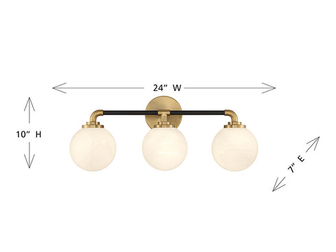 Dresden 3-Light Bathroom Vanity Light in Matte Black with Warm Brass Accents
