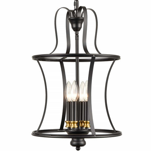 Metal Lantern Pendant Light 4-Light Black Chandelier Lighting