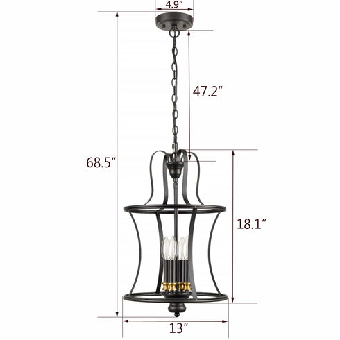 Metal Lantern Pendant Light 4-Light Black Chandelier Lighting