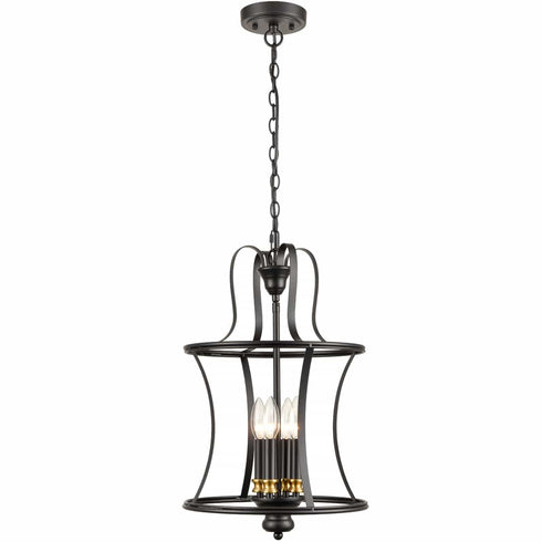 Metal Lantern Pendant Light 4-Light Black Chandelier Lighting