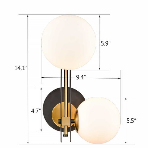 Caldaro Bitonto Mid-Century Wall Light 2-Light Opal Globe Glass Shade