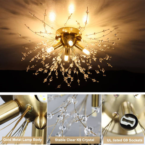 Modern Crystal Semi Flush Ceiling Light 4-Light Dandelion Chrome