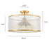 Modern Gold Drum Ceiling Light Organza Lamp Shade 6-Light