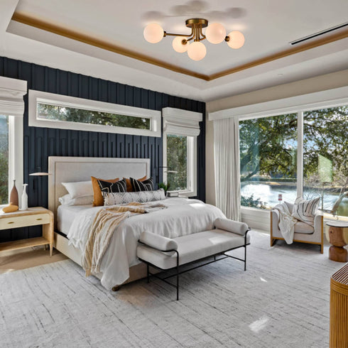 Modern Gold Semi Flush Mount Ceiling Light Glass Globes