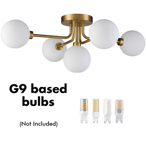 Modern Gold Semi Flush Mount Ceiling Light Glass Globes