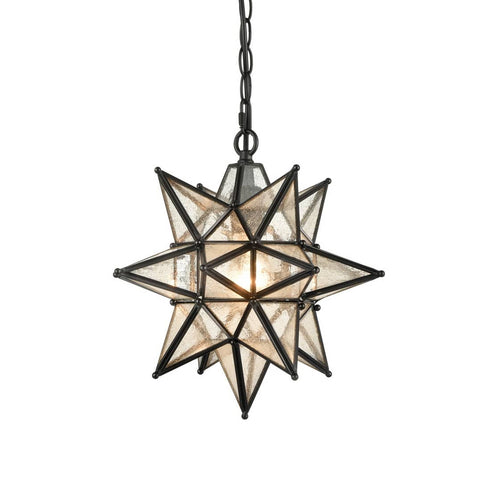 Moravian Star Pendant Chandelier Seeded Glass Black 19 Inches
