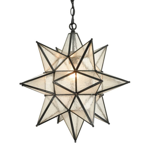 Moravian Star Pendant Chandelier Seeded Glass Black 19 Inches