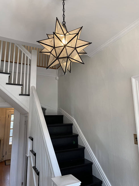 Moravian Star Pendant Chandelier Seeded Glass Black 19 Inches