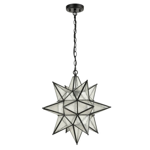 Moravian Star Pendant Chandelier Seeded Glass Black 19 Inches