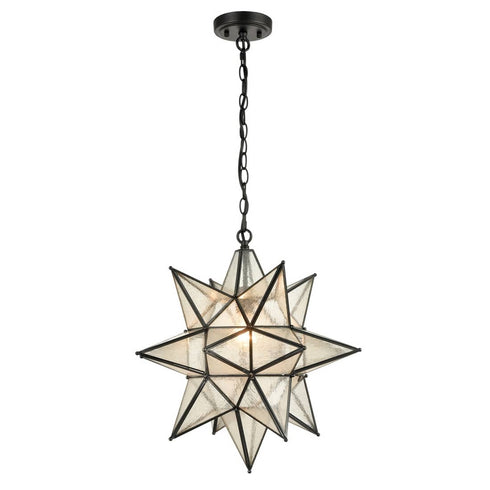 Moravian Star Pendant Chandelier Seeded Glass Black 19 Inches