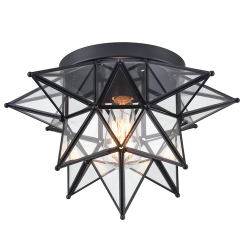 Vieste Seeded Glass Black Moravian Star Flush Mount Ceiling Light, 13-Inch