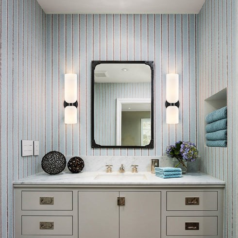 Pitigliano 2-Pack Modern Black Wall Sconces 2-Light Vanity Light, Milky White Glass
