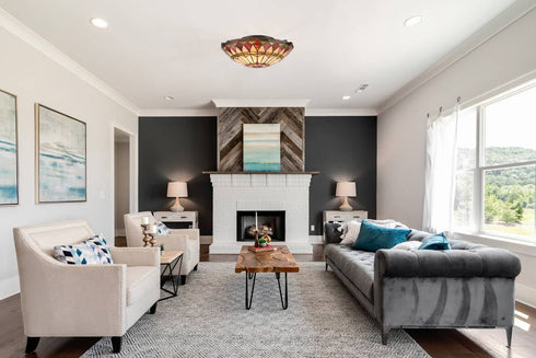 Tiffany Semi Flush Ceiling Light Stained Glass Colorful