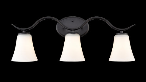 Baldo Farmhouse Black Bathroom Vanity Light Fixture with Milk Glass Shade 3-Light