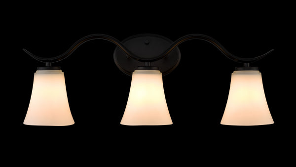 Baldo Farmhouse Black Bathroom Vanity Light Fixture with Milk Glass Shade 3-Light