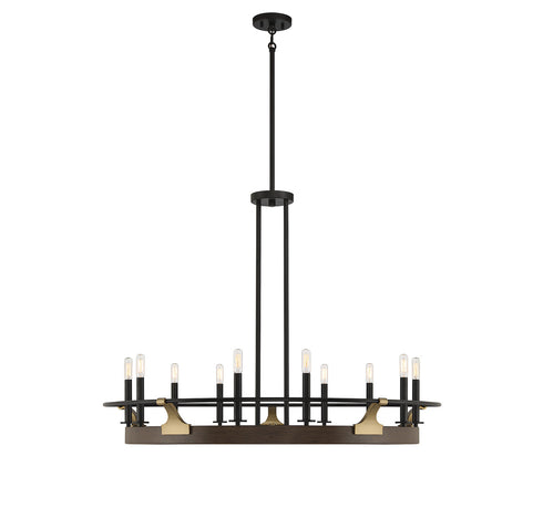 Icarus 10-Light Chandelier in Burnished Brass with Walnut