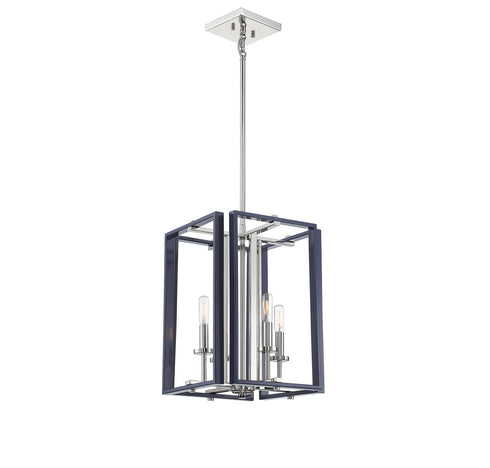 Champlin 4-Light Pendant in Navy with Polished Nickel Accents