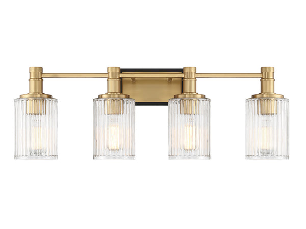 Concord 4-Light Bathroom Vanity Light in Matte Black with Warm Brass