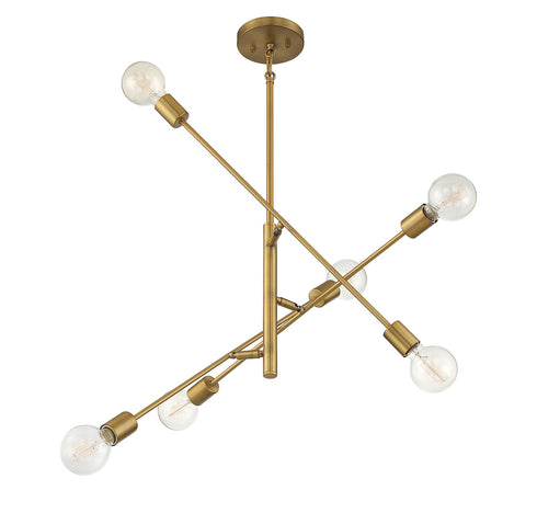 6-Light Chandelier in Natural Brass