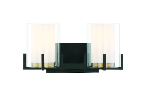 Eaton 2-Light Bathroom Vanity Light in Matte Black with Warm Brass Accents