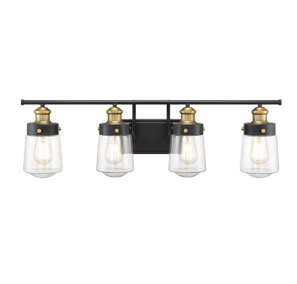 Macauley 4-Light Bathroom Vanity Light in Vintage Black with Warm Brass