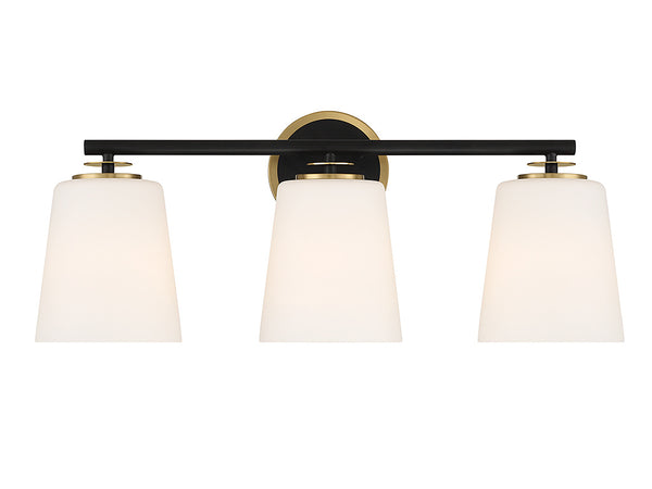 3-Light Bathroom Vanity Light in Matte Black and Natural Brass