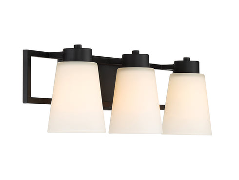 Russo 3-Light Bathroom Vanity Light in Matte Black with Warm Brass Accents