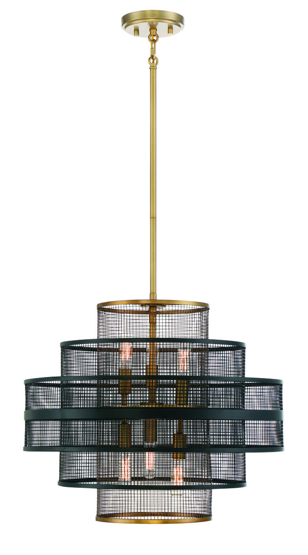 Kelvin 6-Light Pendant in Matte Black with Warm Brass
