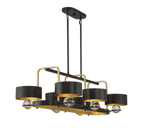 Chambord 6-Light Linear Chandelier in Vintage Black with Warm Brass Accents