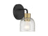 Flagler 1-Light Wall Sconce in Matte Black with Warm Brass Accents