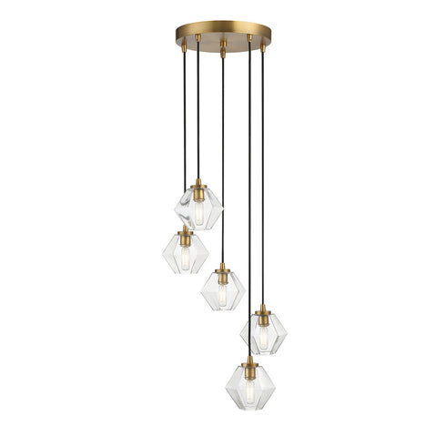 5-Light Chandelier in Natural Brass