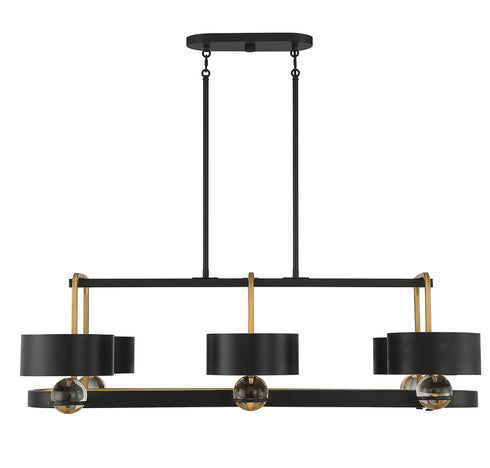 Chambord 6-Light Linear Chandelier in Vintage Black with Warm Brass Accents