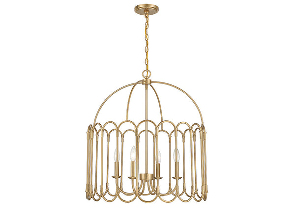 4-Light Pendant in Natural Brass