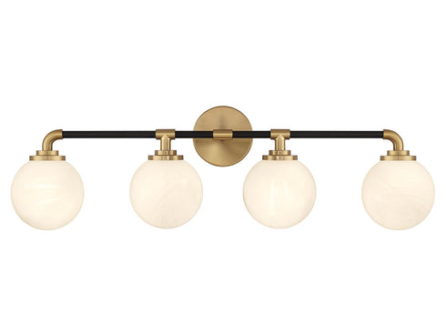 Dresden 4-Light Bathroom Vanity Light in Matte Black with Warm Brass Accents