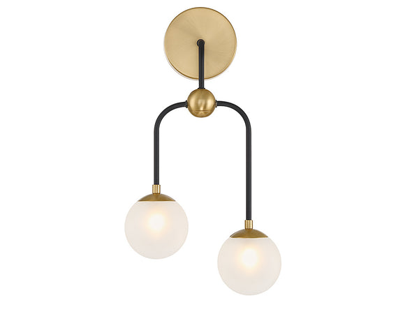 Couplet 2-Light Wall Sconce in Matte Black with Warm Brass Accents