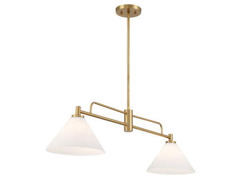 2-Light Linear Chandelier in Natural Brass