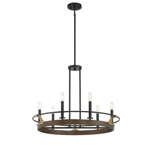 Icarus 6-Light Chandelier in Burnished Brass with Walnut