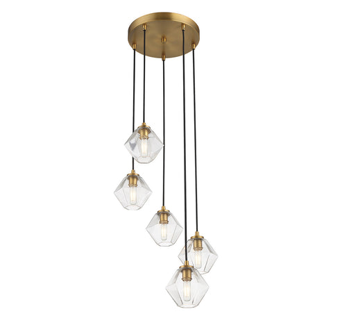 5-Light Chandelier in Natural Brass